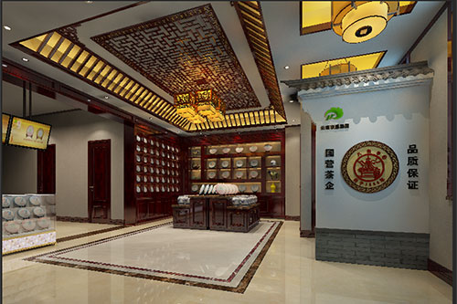 齐河古朴典雅的中式茶叶店大堂设计效果图